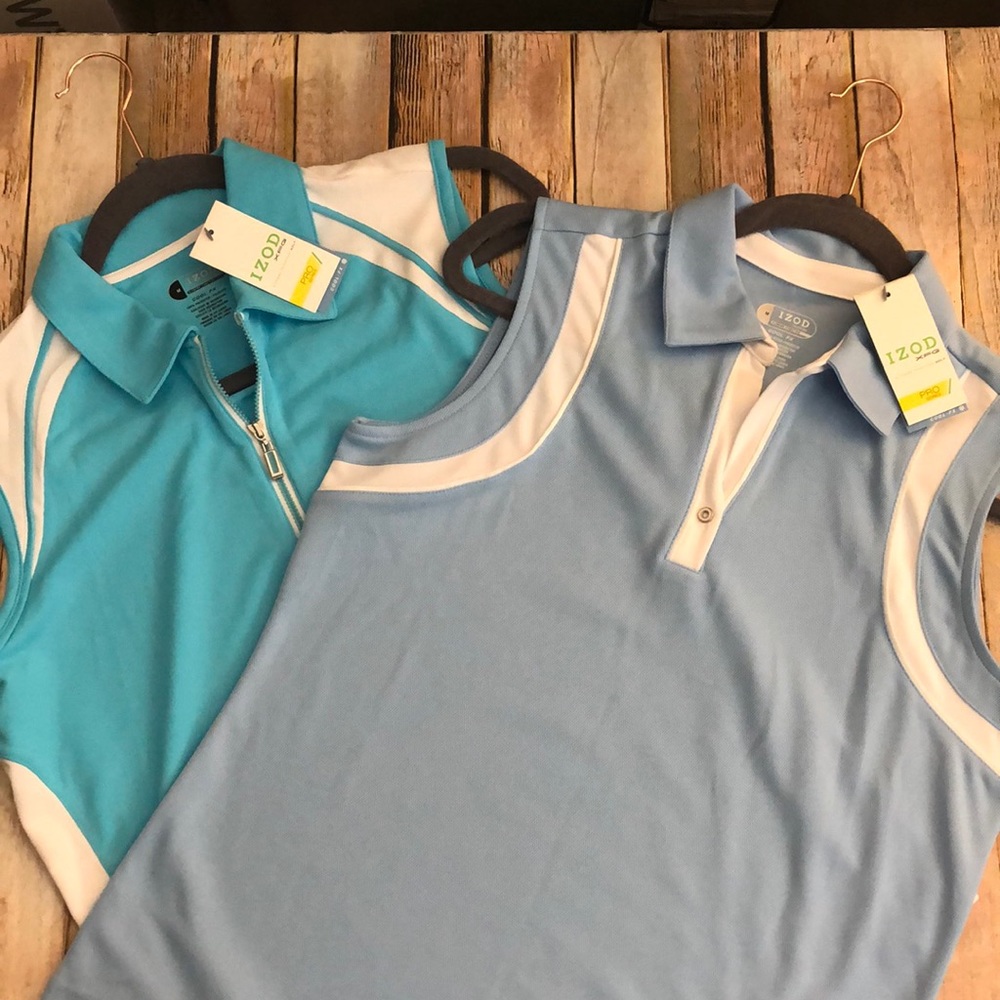Izod Women's Sleeveless Polo Tops in Light Blue and Aqua golf shirts